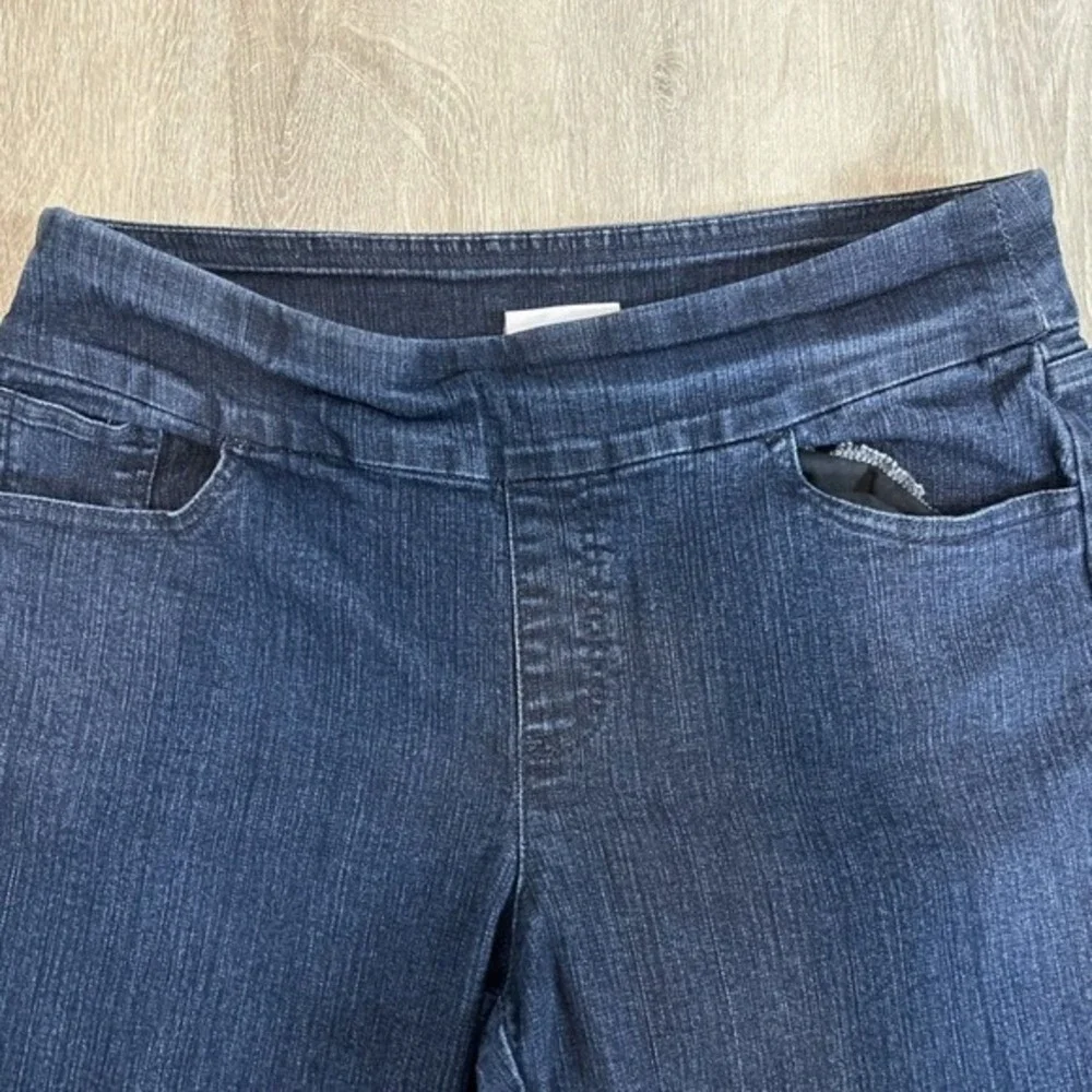 Denim & Co Womens Jeans Size 14 Dark Wash Straight Leg Floral Embroidered Pocket